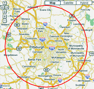 Oxymagic of Pittsburgh Service Map